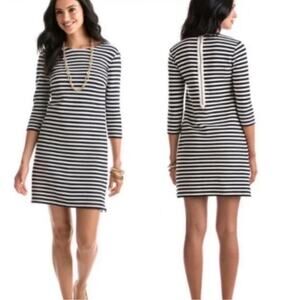 Vineyard Vines Black Striped Shift Dress Womens M Ribbed Knit Nautical Coastal